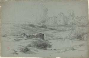 En stenig äng vid en flod av Jean Achille Benouville