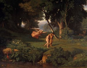 Adam och Eva Chasse du Paradis Målning av Achille Benouville (1815-1891) 1841 Sön. 1,45x1,46 m Besançon, Museum of Fine Arts