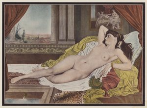 På soffan (färg litho) av Jean Alexandre Coraboeuf