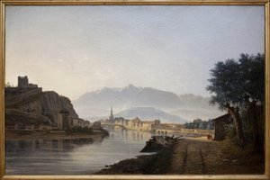 Utsikt över Grenoble tagen från Quai de la Graille, Oljemålning av Jean Achard (1807-1884) gjord 1837. Fotografi, KIM Youngtae, Grenoble, Musee de Grenoble.