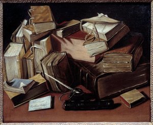 Stilleben med böcker Målning av Jean Andreas Biset (1672-ca 1710). Bourg en Bresse, Musee de Breu - Stilleben med böcker. Målning av Jean Andreas Biset (1672-ca.1710). Breu-museet, Bourg en Bresse, Frankrike av Jean Andreas Biset