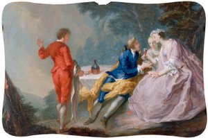 Fete galante: Konversationsstycke, ca 1730 (olja på duk) av Jean Antoine (after) Watteau