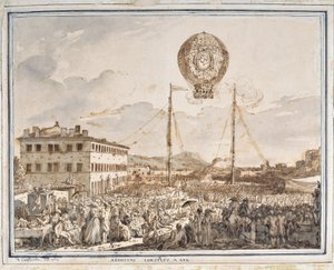 Aerostat inbyggd i Aix. En ballong byggd i Aix en provence. Teckning av Jean Antoine Constantin dit Constantine d