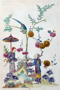 Teckningen kommer från en kinesisk vas: par i en trädgård. Målning av Jean Antoine Fraisse (1700-talet)