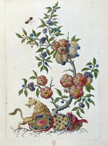 Ritning från en kinesisk vas: gren av blommor. Målning av Jean Antoine Fraisse (1700-talet)