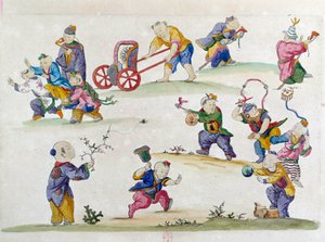 Teckning från en kinesisk vas: barnlek. Målning av Jean Antoine Fraisse (1700-talet)