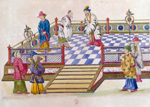 Teckning från en kinesisk vas: scen på palatset. Målning av Jean Antoine Fraisse (1700-talet)