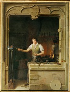 Un serrurier cherche a faire mordre sa lime a un geai- En låssmed försöker få en kaja att bita i hans spärrhake ... av Jean Antoine Laurent