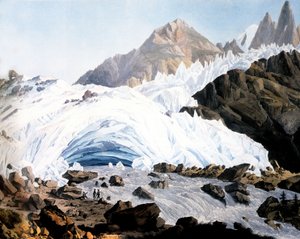 Chamonix: Arveyrons källa, ca 1800 (gravyr)