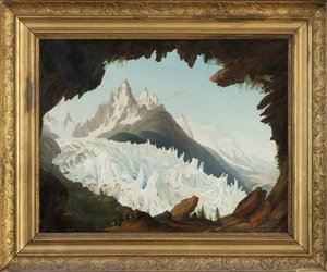 Utsikt över Alperna tagen från valvet som heter Chapeau of the Woods Glacier (olja på duk)