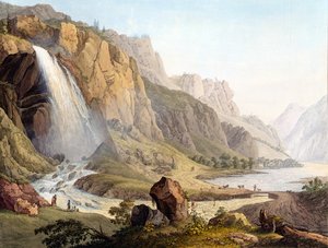Utsikt över Cascade de Pissevache, c.1789