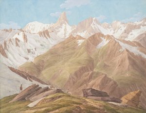Utsikt över Mont Blanc-massivet nära Petit Jorasse, Grand Jorasse, le..., sent 1700-1800-tal