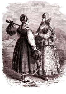 Ryssland. Kvinnor från bergen Valdaiy. 1865 (gravyr)