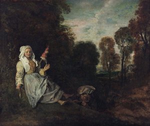 Kvällslandskap med en spinnare, ca 1715 (målning)