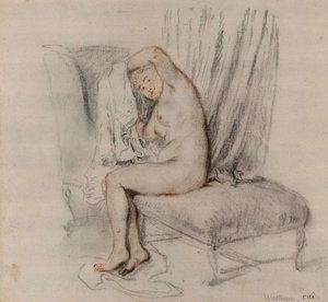 Naken kvinna tar bort sin kemi, ca 1717. av Jean Antoine Watteau