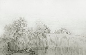 Haus am Rand einer steilen Klippe von Jean Antoine Watteau