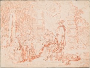 Karten spielende Soldaten vor einem Gemäuer von Jean Antoine Watteau