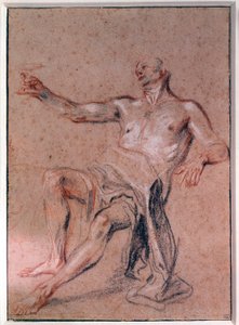 Man Naken Blyertsteckning av Jean Antoine Watteau (1684-1721) 1700-talets Paris, Louvren av Jean Antoine Watteau