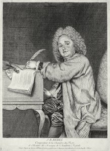 Porträt von Jean-Ferry Rebel (1666-1747), graviert von Moyreau