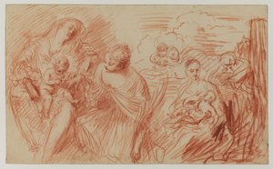 Studieblad efter Old Masters (röd krita på papper) av Jean Antoine Watteau