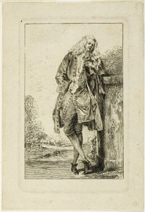 Stehender Mann, der sich auf seinen Ellbogen stützt von Jean-Antoine Watteau