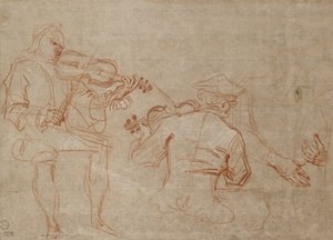 Studie von zwei Geigern und einem Paar Hände, die einen Arm halten, rechts, um 1716