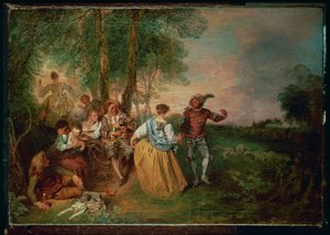 Herdarna (målning på trä) av Jean Antoine Watteau