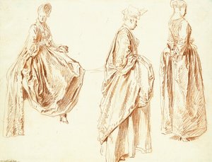Tre damer i profil till höger, en sittande, ca 1713-14 av Jean Antoine Watteau