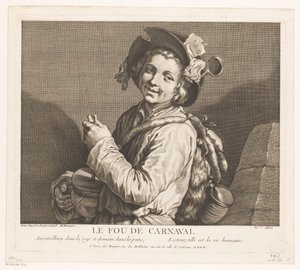 Pojke med en skräpkruka Le Fou de Carnival (titel på objekt) av Jean Aubert