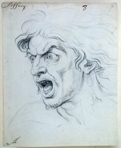 Uttryck för själens passioner; den rädda. Teckning av Jean Audran (1667-1756)