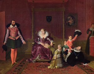 Henri IV (1553-1610) Kung av Frankrike och Navarra leker med sina barn när Spaniens ambassadör gör sitt inträde, 1817 av Jean Auguste Dominique Ingres