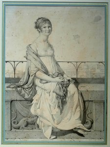 Porträtt av fröken Barbara Bansi som sitter i ett italienskt landskap. Teckning av Jean Auguste Dominique Ingres (1780-1867) av Jean Auguste Dominique Ingres