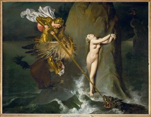 Roger och Angelique, en scen ur Ariosts Orlando ... av Jean Auguste Dominique Ingres