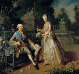 Louis Jean Marie de Bourbon, hertig av Penthievre (1725-1793) och hans dotter Louise Adelaide (1753-1821) som blev hertiginna av Orleans och hustru till Louis Philippe II av Orleans dit Philippe Egalite (1747-1793) Målning av Jean Baptiste Charpentier (172