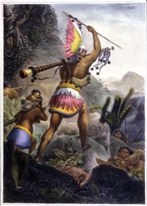 En Coroado-indian som ger signalen för pensionering, 1839 (litho i färg)