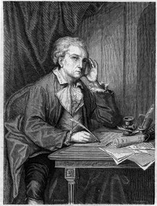 Porträtt av Nicolas Alexandre Dezede Fransk kompositör (1740-1792). Gravyr efter ett porträtt av Greuze.