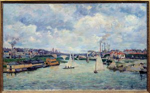 Hamnen i Charenton. Utsikt över staden Charenton-le-Pont av Jean Baptiste Armand Guillaumin