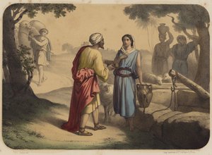 Eliezer och Rebecca av Jean Baptiste Auguste Leloir