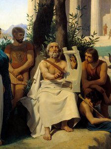 Homere, grekisk poet från 900-talet f.Kr. Detalj av målning av Jean-Baptiste Auguste Leloir (1809-1892) Musée du Louvren.