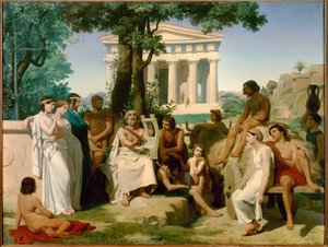 Homere, grekisk poet från 900-talet f.Kr. Målning av Jean-Baptiste Auguste Leloir (1809-1892) från 1841 (147x195 cm). .