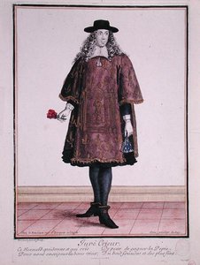 The Town Crier of Beaune, sent 1600-tal (färgad gravyr) av Jean Baptiste Bonnart