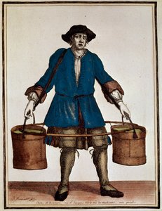 Vattenbärare, färgad gravyr av Henri Bonnart (1642-1711) och Jean Baptiste Bonnart (1654-1726), från Recueil des modes de la cour de France av Jean Baptiste Bonnart