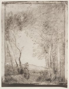 En ung mamma vid ingången till en skog av Jean-Baptiste-Camille Corot