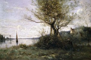 Båt vid kanten av ön, av Jean Baptiste Camille Corot