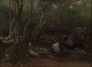 Lormes: Getflicka sitter vid en bäck i en skog