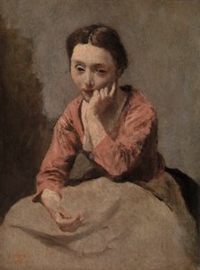 Eftertänksam ung kvinna (Jeune femme fundersam) av Jean-Baptiste-Camille Corot