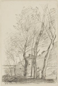 Läser under träden av Jean-Baptiste-Camille Corot