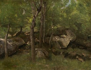 Stenar i skogen Fontainebleau av Jean-Baptiste-Camille Corot
