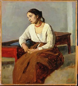Sittande kvinna i brun kjol av Jean Baptiste Camille Corot