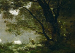 Shepherd. Souvenir från Mortefontaine, Frankrike ... av Jean-Baptiste-Camille Corot